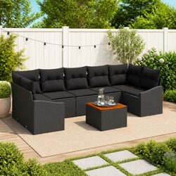 Garden Sofa Set 8-Piece Modular Outdoor Furniture with Storage Black Poly Rattan