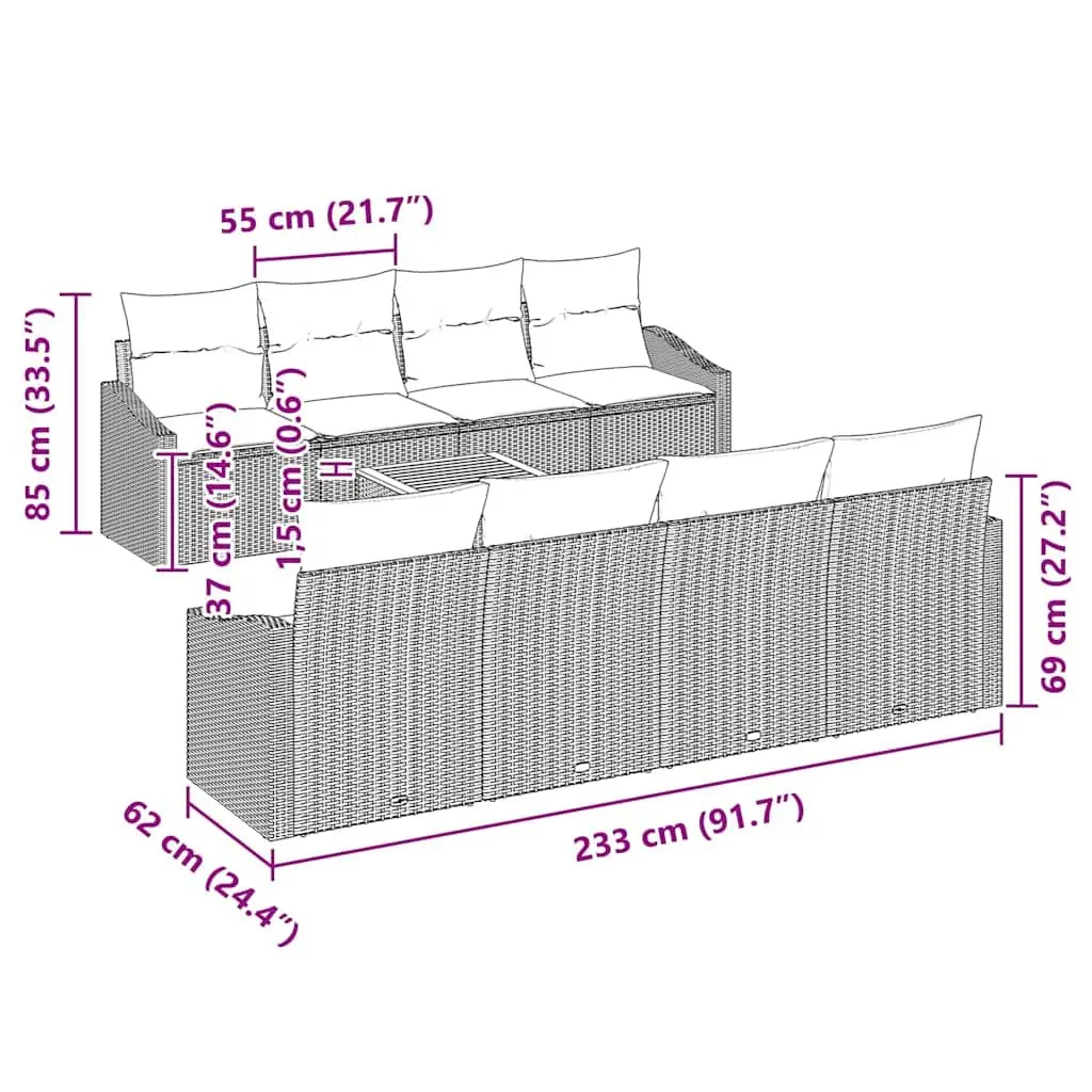 Garden Sofa Set Grey 9 Piece Modular Outdoor Furniture Poly Rattan Storage