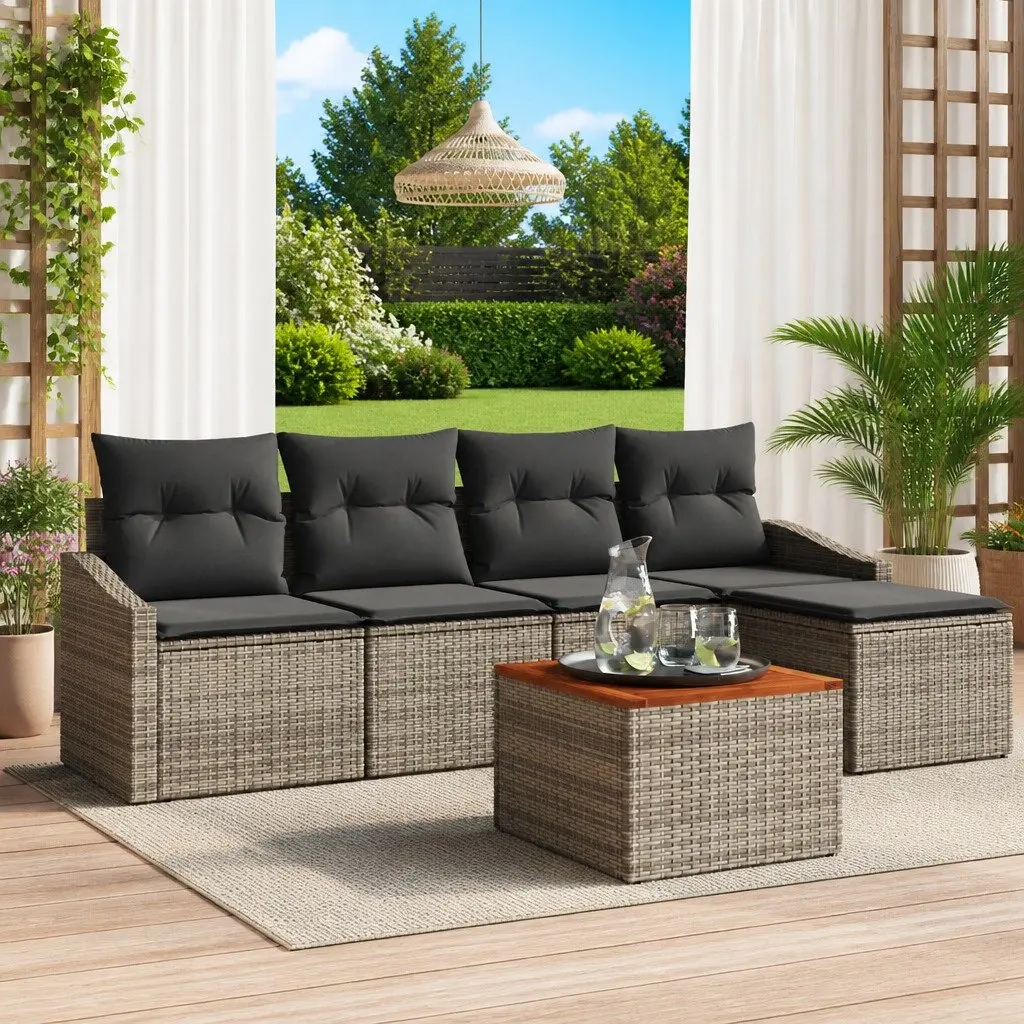 Modular Garden Sofa Set Grey 6 Piece Outdoor Seating with Storage Poly Rattan