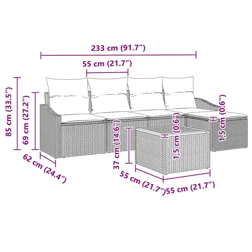 Modular Garden Sofa Set Grey 6 Piece Outdoor Seating with Storage Poly Rattan