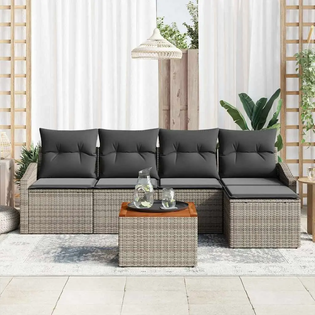 Modular Garden Sofa Set Grey 6 Piece Outdoor Seating with Storage Poly Rattan