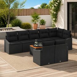 Garden Sofa Set 9 Pieces Modular Outdoor Patio Furniture Black Poly Rattan