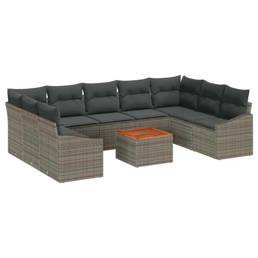 Garden Sofa Set 10 Piece Outdoor Furniture Grey Poly Rattan Modular with Storage