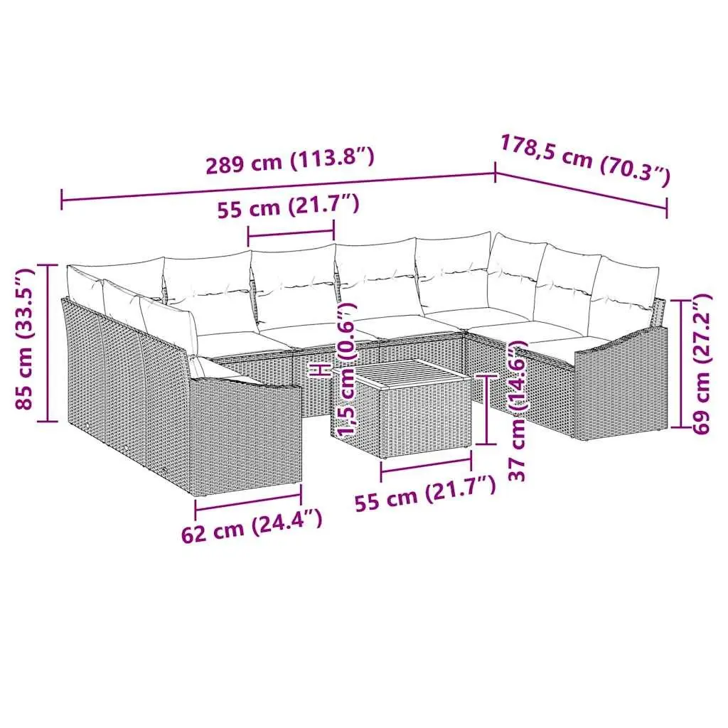 Garden Sofa Set 10 Piece Outdoor Furniture Grey Poly Rattan Modular with Storage