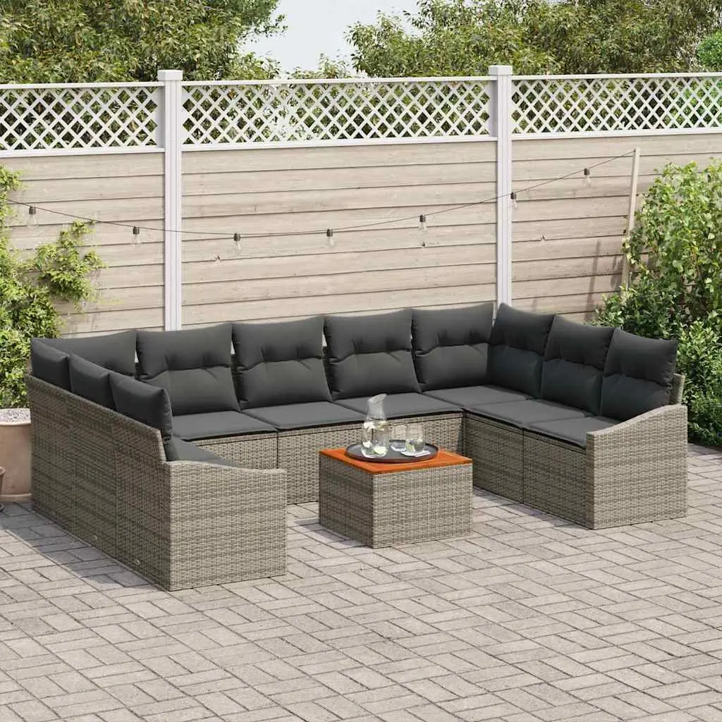 Garden Sofa Set 10 Piece Outdoor Furniture Grey Poly Rattan Modular with Storage