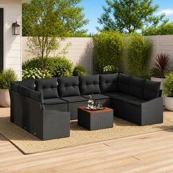 Outdoor Garden Sofa Set 10 Piece Modular Lounge Black Poly Rattan with Storage