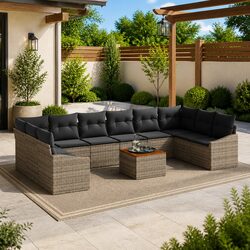 Garden Sofa Set 11 Pieces Modular Outdoor Lounge Poly Rattan Grey Seating