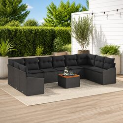 Concise 11-Piece Black Rattan Garden Sofa Set