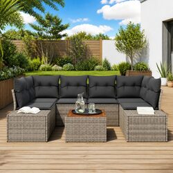 Compact and Stylish 7-Piece Garden Sofa Set in Grey