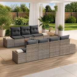 Garden Sofa Set 8pc Modular Outdoor Furniture Grey Poly Rattan with Storage Bag
