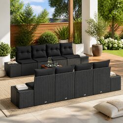 Concise 9-Piece Modular Garden Sofa with Storage Solutions