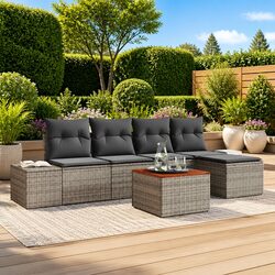 Compact 6-Piece Modular Outdoor Sofa Set in Grey