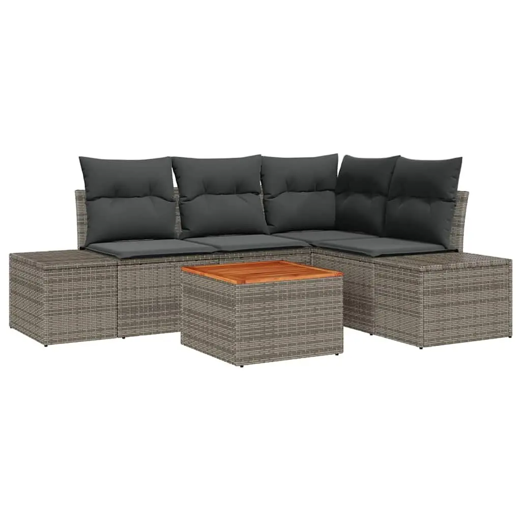 Garden Sofa Set Grey 5 Pieces Modular Poly Rattan with Storage