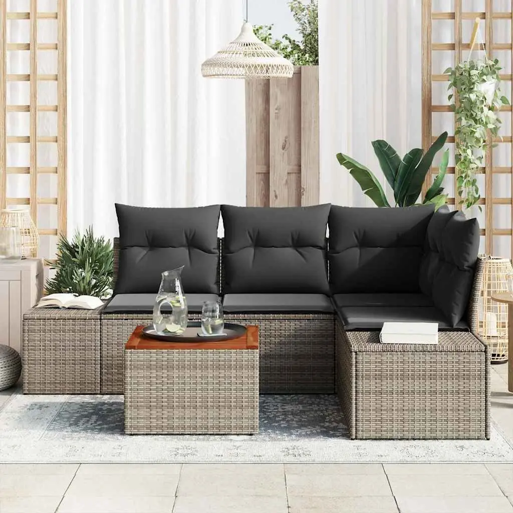 Garden Sofa Set Grey 5 Pieces Modular Poly Rattan with Storage