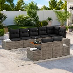 Concise 9-Piece Outdoor Sofa Set for Garden Comfort