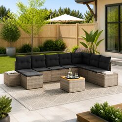 9-Piece Outdoor Sofa Set - Grey Modular Design