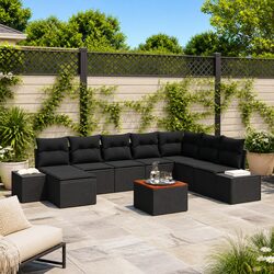 Concise 9-Piece Black Outdoor Sofa Set