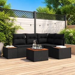 Modular Garden Sofa Set 4 Pcs Black Poly Rattan Outdoor Seating Cushion Lounge