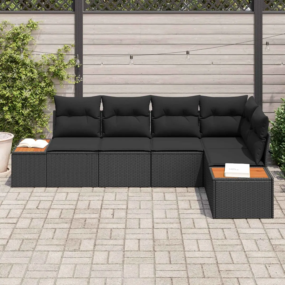 Modular Garden Sofa Set Black 5 Piece Poly Rattan Outdoor Seating