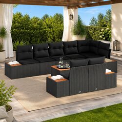 8-Piece Black Poly Rattan Modular Outdoor Seating