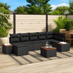 Compact 8-Piece Black Garden Sofa Set for Your Home