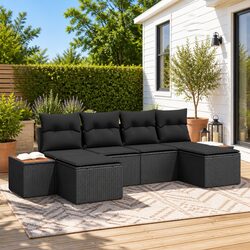 Compact 6-Piece Black Garden Sofa Set for Outdoors