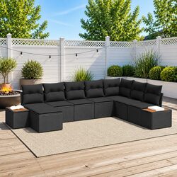Outdoor Garden Sofa Set 9 Pieces Modular Patio Furniture Black Poly Rattan