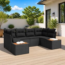 Outdoor Sofa Set 6 Piece Modular Garden Seating Black Poly Rattan Furniture