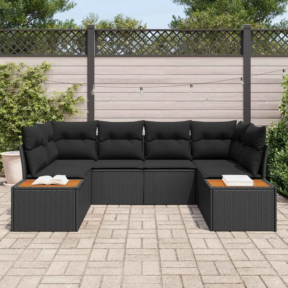 Outdoor Sofa Set Black 6 Piece Modular Garden Seating Poly Rattan