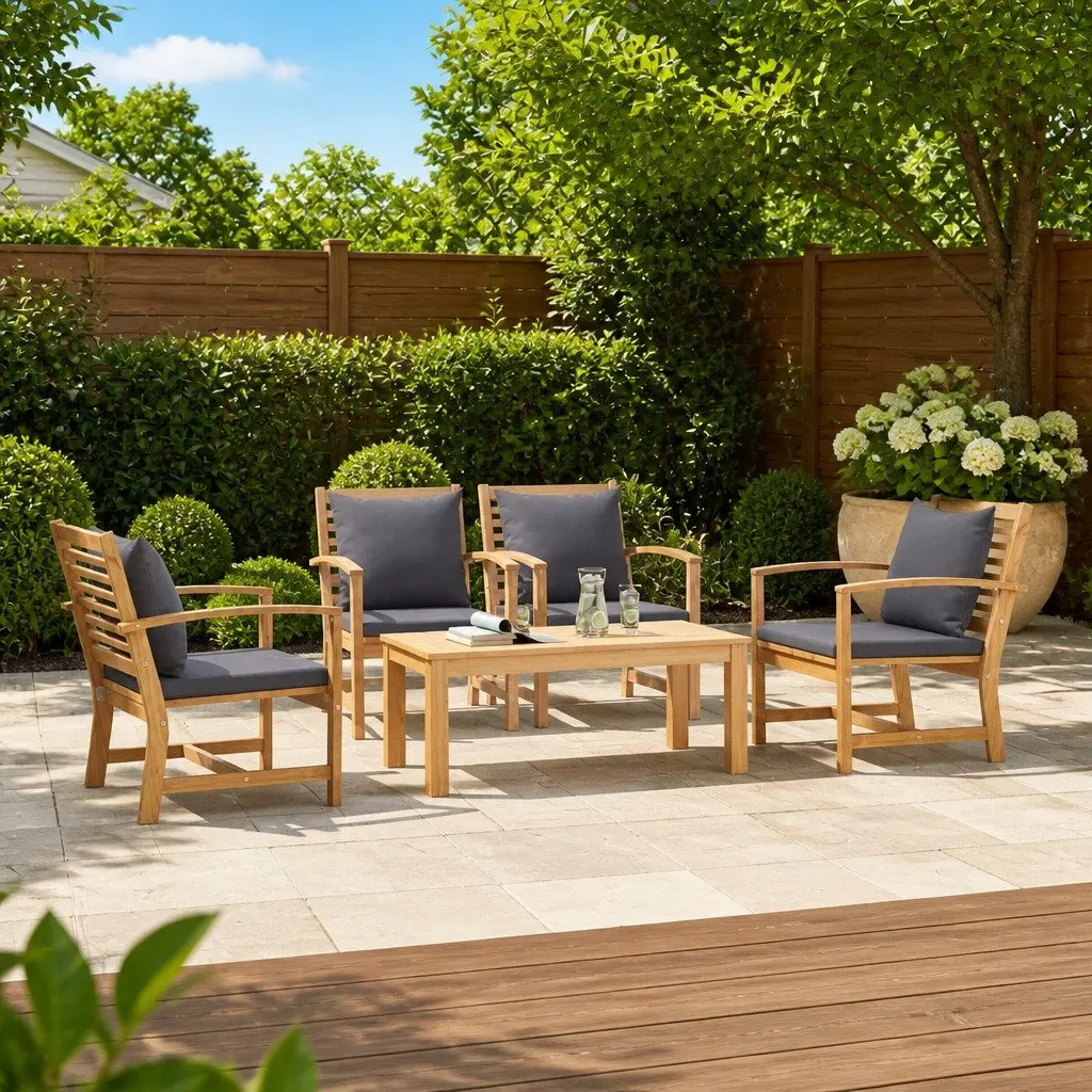Garden Sofa Set 5 Pieces Outdoor Seating Patio Furniture Brown Modern