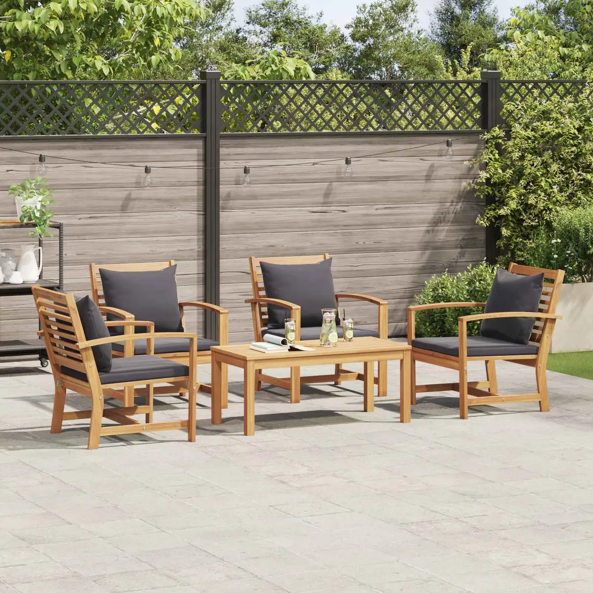 Garden Sofa Set 5 Pieces Outdoor Seating Patio Furniture Brown Modern