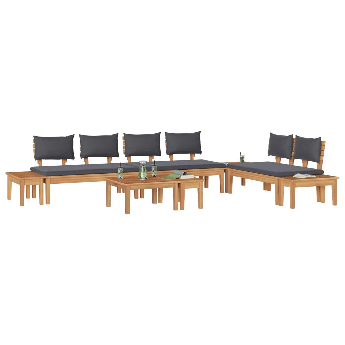 Garden Sofa Set Brown Grey 5 Pieces Modern Outdoor Furniture Lounge Seating