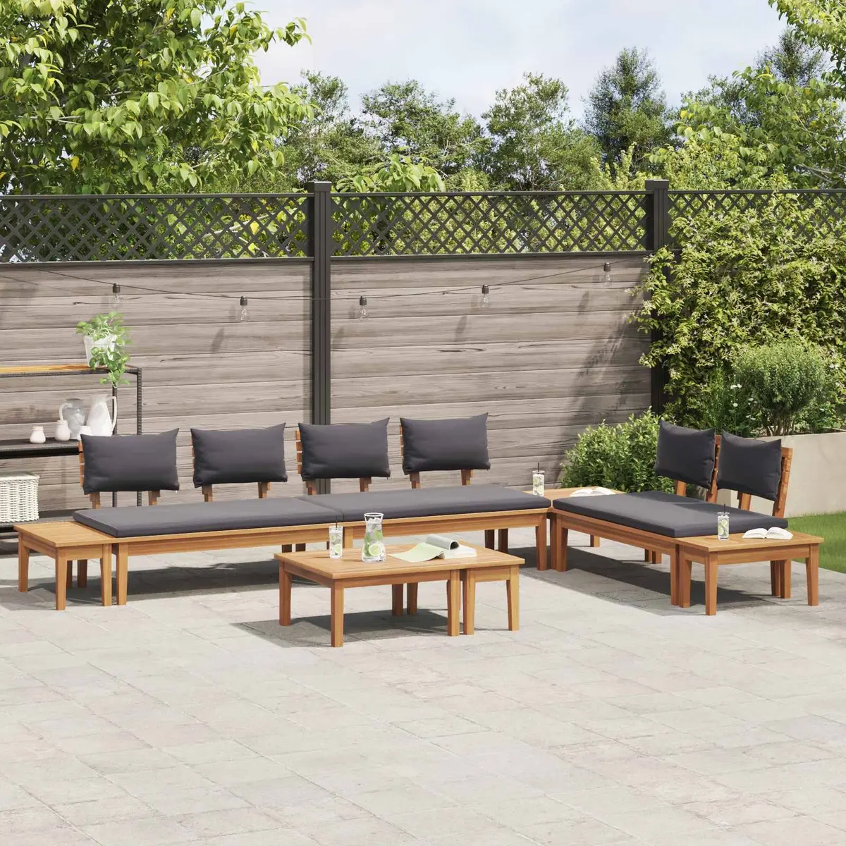 Garden Sofa Set Brown Grey 5 Pieces Modern Outdoor Furniture Lounge Seating