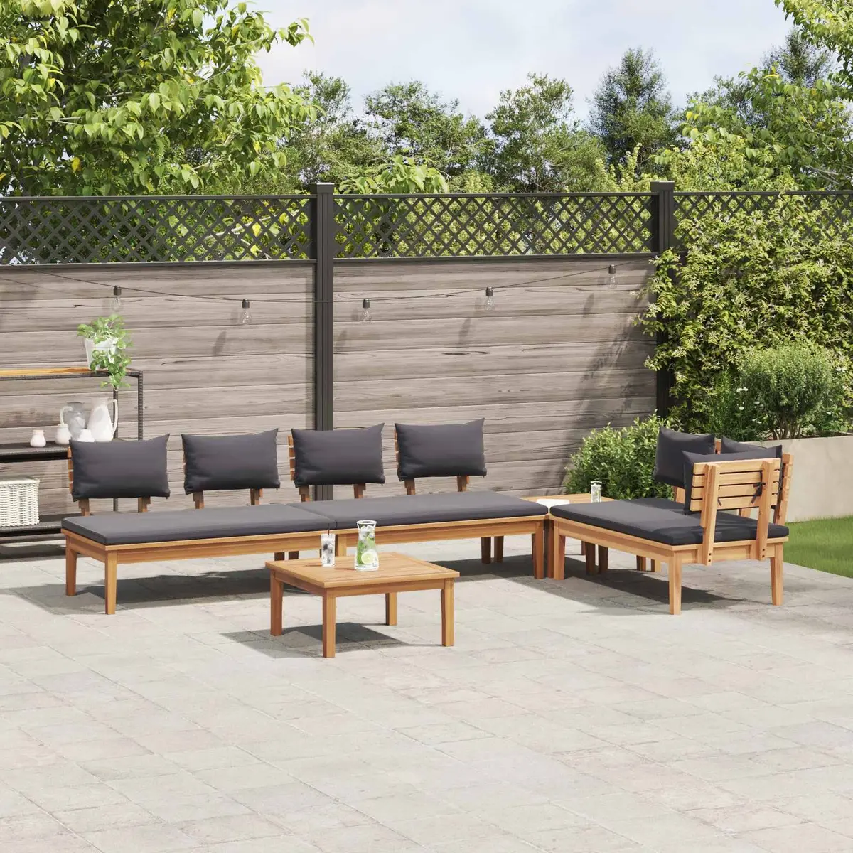 Garden Sofa Set 5 Piece Outdoor Furniture Lounge Seating Brown Grey Modern