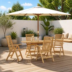 Concise 5-Piece Garden Dining Set in Solid Teak Wood