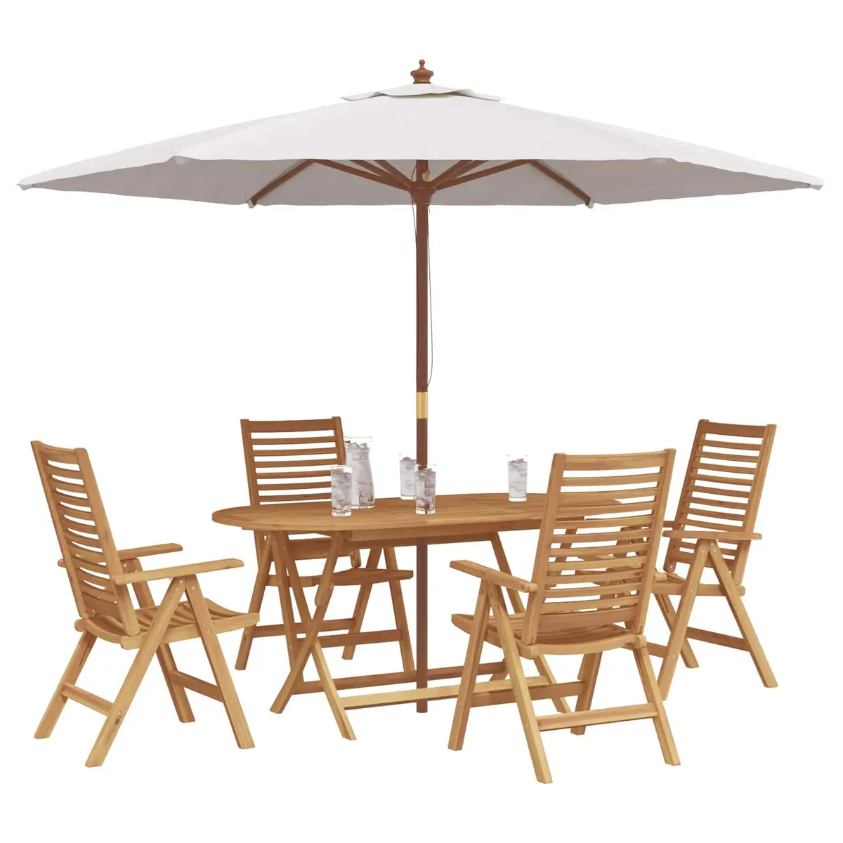 Garden Dining Set 5 Pieces Outdoor Furniture Table Chairs Brown Teak Wood