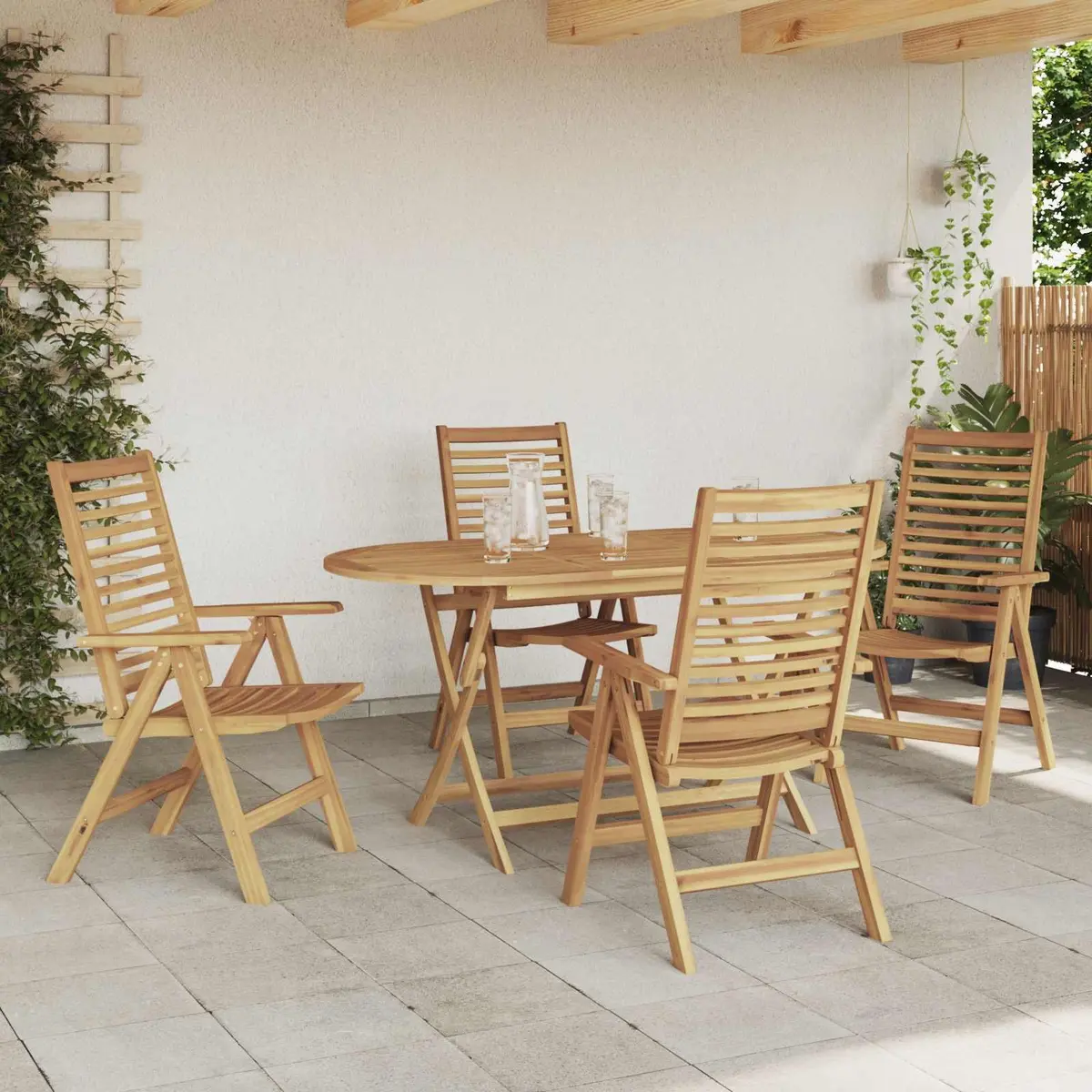 Garden Dining Set 5 Pieces Outdoor Furniture Table Chairs Brown Teak Wood