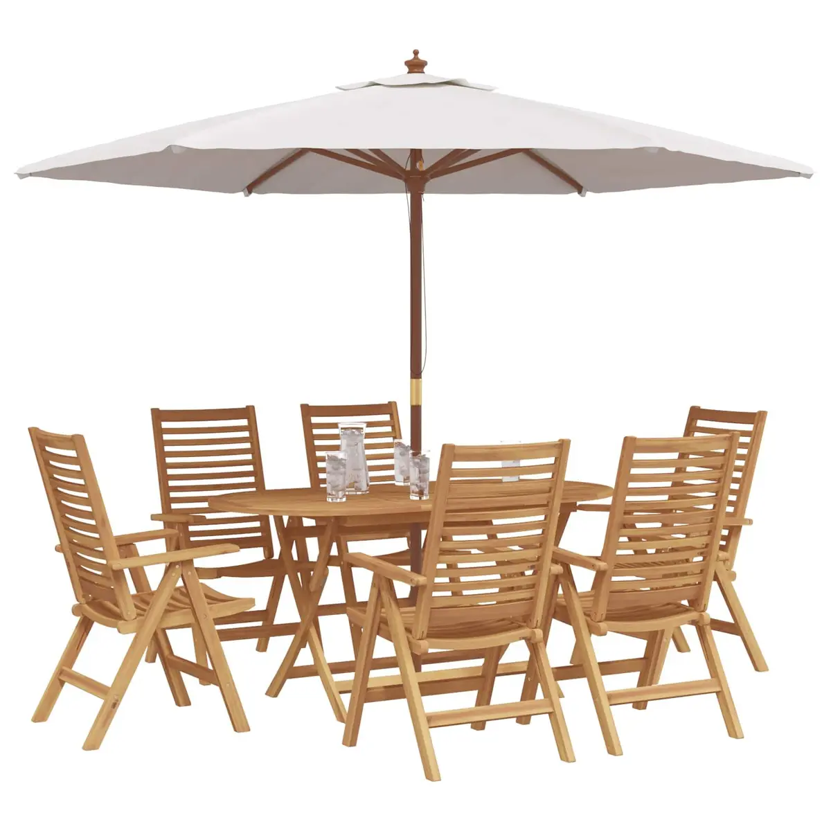 Garden Dining Set Brown 7 Piece Teak Wood Outdoor Furniture Table Chairs