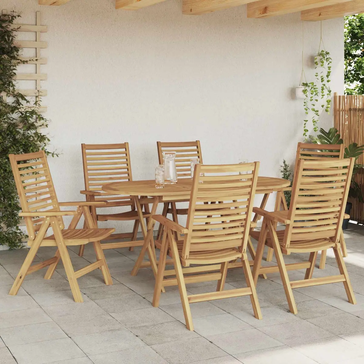 Garden Dining Set Brown 7 Piece Teak Wood Outdoor Furniture Table Chairs