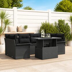 Garden Sofa Set Modular 7 Piece Outdoor Furniture Black Poly Rattan with Cushion