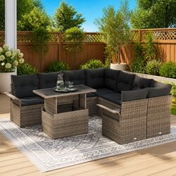 9-Piece Garden Sofa Set: Grey Poly Rattan Outdoor Furniture