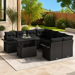 9-Piece Modular Outdoor Sofa Set in Black