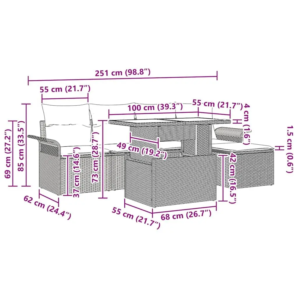 Garden Sofa Set 6 Piece Outdoor Furniture Modular Poly Rattan Black Cushioned
