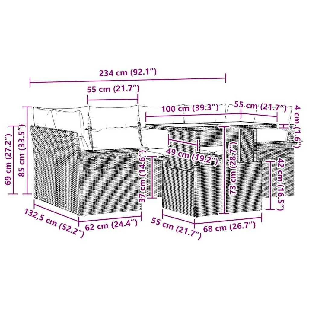 7 Piece Outdoor Garden Sofa Set Black Poly Rattan Modular Lounge with Cushions
