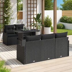 Outdoor Garden Sofa Set 6 Piece Modular Black Poly Rattan Lounge Furniture