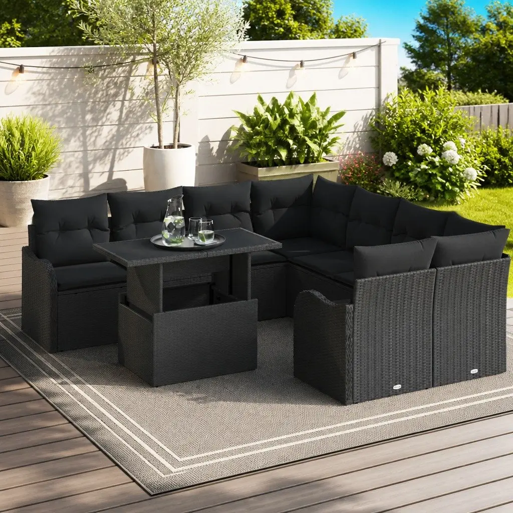 Outdoor Garden Sofa Set Black 9 Piece Modular Poly Rattan Furniture Seating