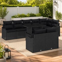 Garden Sofa Set Modular Outdoor Seating 9 Pieces Black Poly Rattan with Cushions