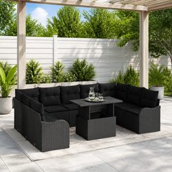 Modular Garden Sofa Set 10 Piece Black Poly Rattan Outdoor Seating with Cushions
