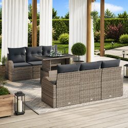 Garden Sofa Set 7 Pieces Grey Poly Rattan Outdoor Patio Furniture Modular Lounge