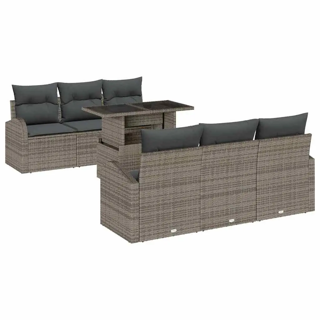 Garden Sofa Set 7 Pieces Grey Poly Rattan Outdoor Patio Furniture Modular Lounge